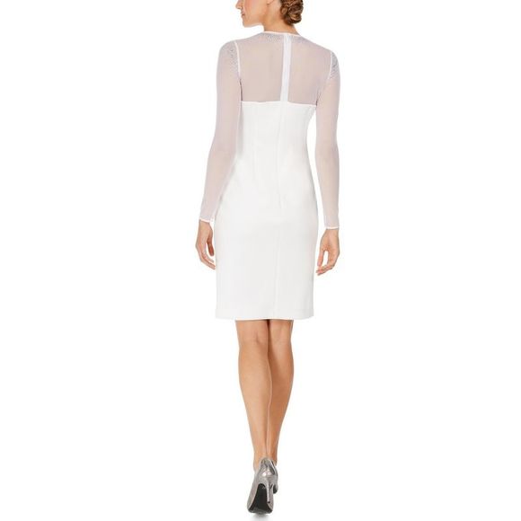 Calvin Klein Womens Ivory Illusion Long Sleeves Cocktail and Party Dress - Picture 2 of 3